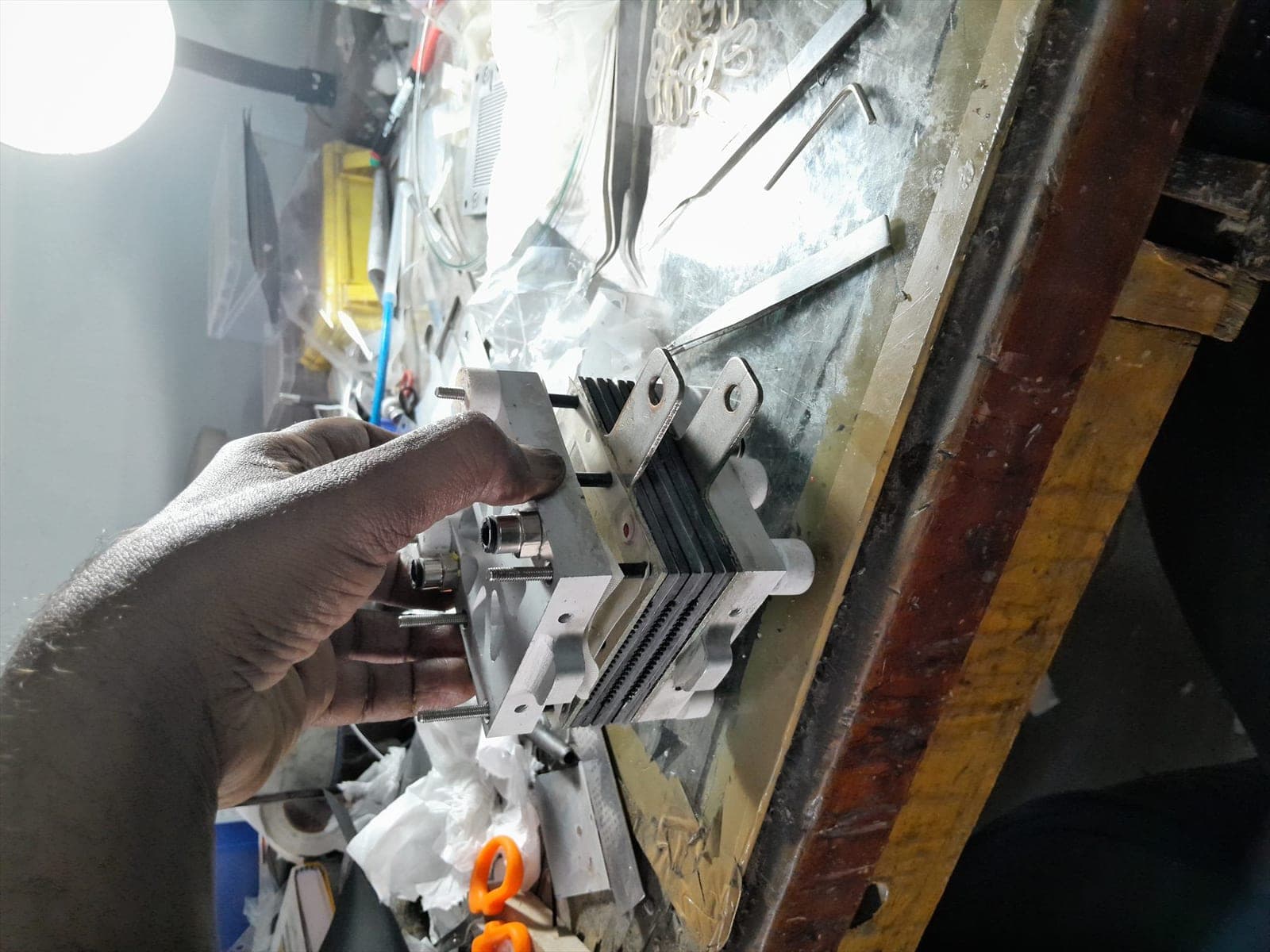 Fuel cell stack components at the fabrication bench